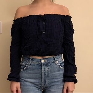 Navy blue off the shoulder long sleeve